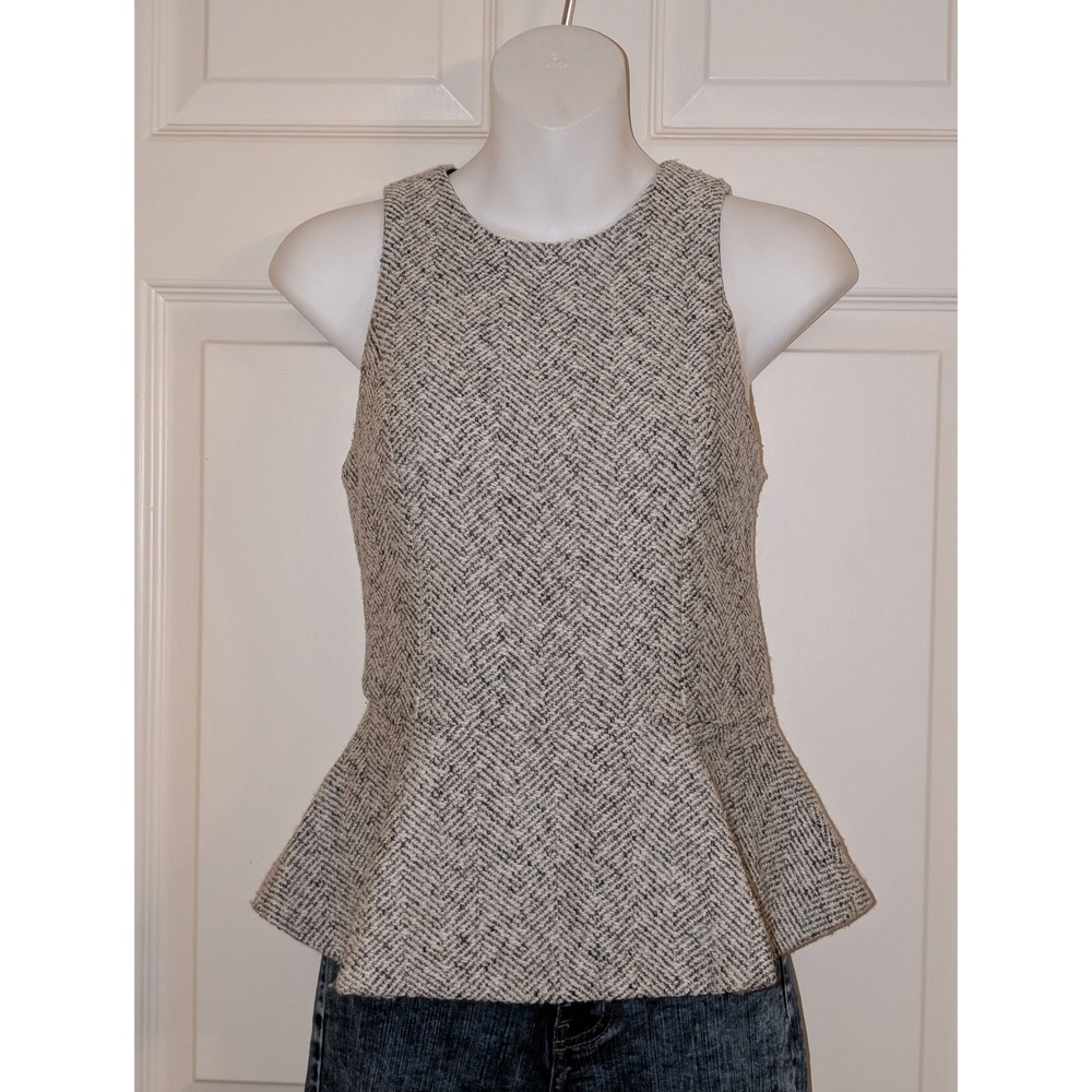 MM Couture Herringbone Peplum Top Size Small Wool Blend Sleeveless Zip Back